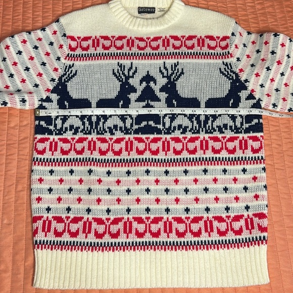 Vintage 70s 80s Gateway Knit Reindeer Christmas Holiday Sweater Unisex size LG - Picture 9 of 16